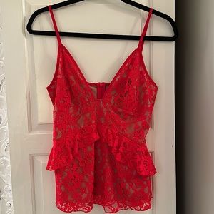 French Connection Red Lace Top Adjustable Straps Small